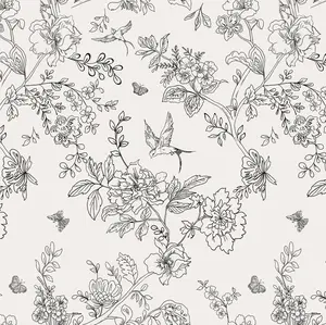 Black and Cream White Floral Wallpaper Peel and Stick Wallpaper Floral Contact Paper 17.7 inch×118.1 inch Floral Removable Self Adhesive Wallpaper Flowers Birds Decorative Wallpaper for Cabinets Walls