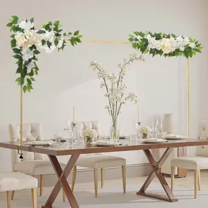 VEVOR Over the Table Rod Stand with Clamps, Adjustable 28-98 Length 13-42 Height, Table Arch Stand with Floral Accessories, Gold Balloon Frame for Wedding Birthday Party Christmas Decoration