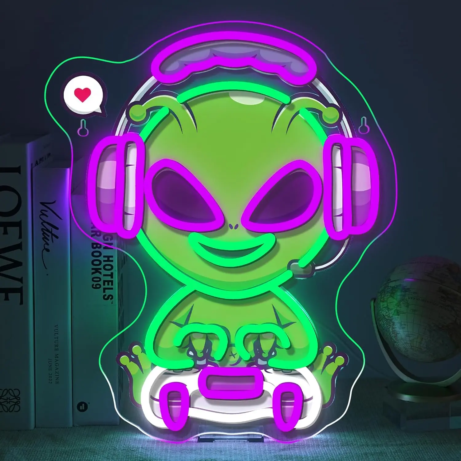 Alien LED Neon Sign - Brightness, Atmosphere, Blue-Accented, Cableless, Desktop Light Signs for Wall Decor, Game Room, Gamer Lover Home Bedroom Gift, Brightness Light Signs