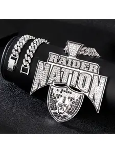 Popular in Europe and America: Raiders Football Team Pendant Necklace, Hip-Hop Style, Full of Diamonds, Cuban Chain
