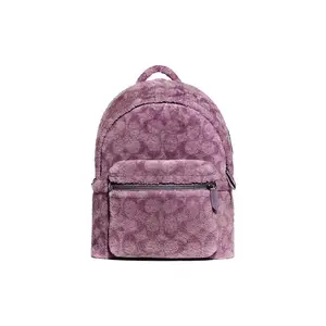 COACH Charter 30 Classic Monogram Zip-Top Wool and Shearling Backpack for Women, Purple