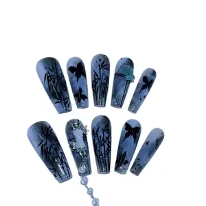 J38 Chinese Style Ink Jiangshan Ancient Style Removable Press Nails with Halo Hand-Painted Finish for Autumn and Winter Use