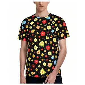 Colorful Floral Retro Cartoon Summer Full-Print Short-Sleeve 3D Printed T-Shirt, Unisex Outdoor Comfortable Top, Party Clothes, Couple Pattern, Gift for Friends