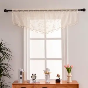 1pc Triangle Curtain with Fringe Trim, Kitchen Cafe Window Drapes, 24 Inch Long Curtains for Small Windows, Easy Installation