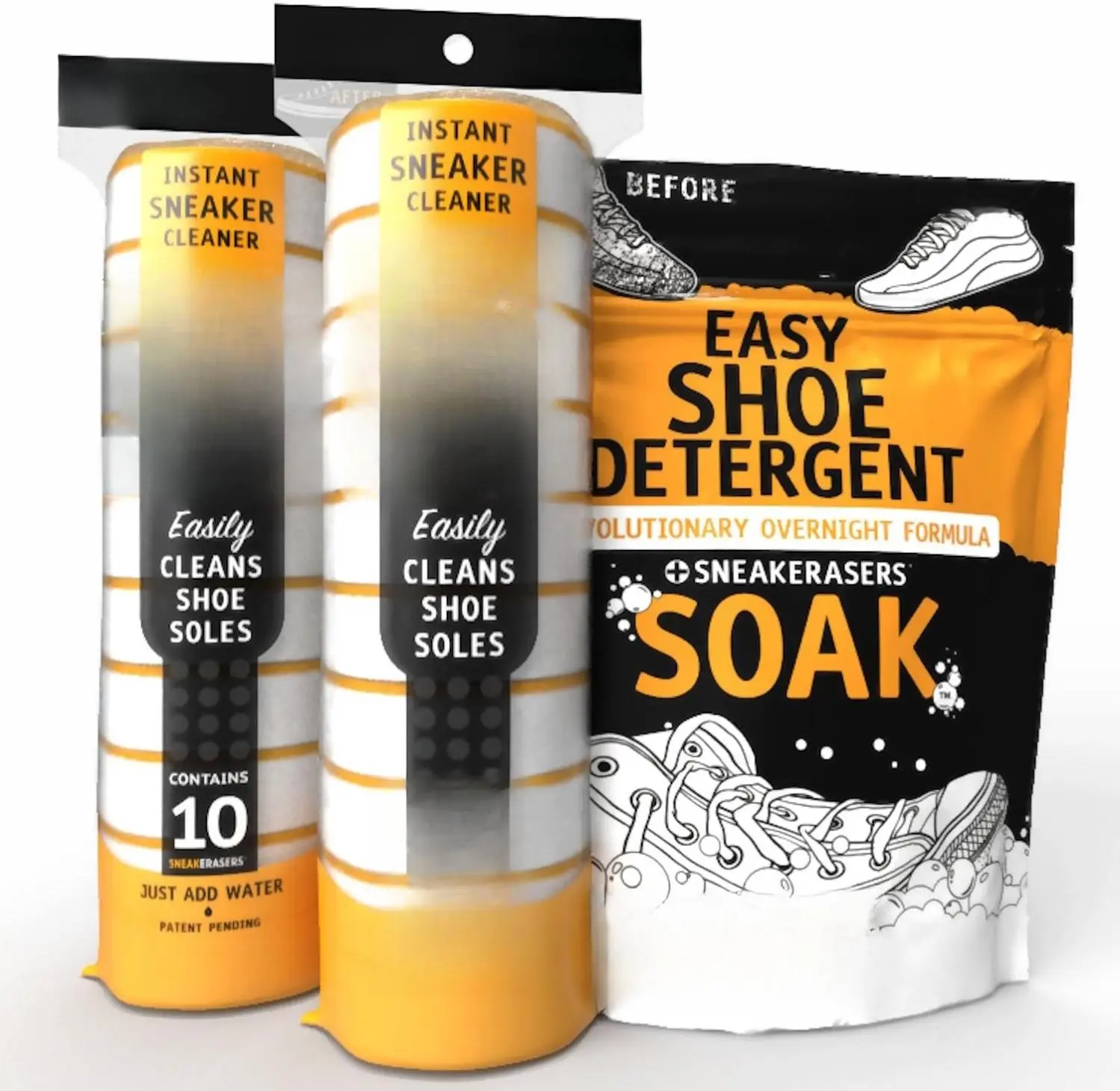 Instant Sole and Sneaker Cleaner with Overnight Soak - Premium Shoe Cleaning Kit with Dual-Sided Sponges - Effective Shoe Cleaner for White Sneakers, Tennis Shoes - 20 Pack with Soak