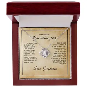 To my Granddaughter Gift Necklace From Grandpa, Love Knot Necklace Meaningful Message, Birthday Christmas Customized Gift Box Message Card