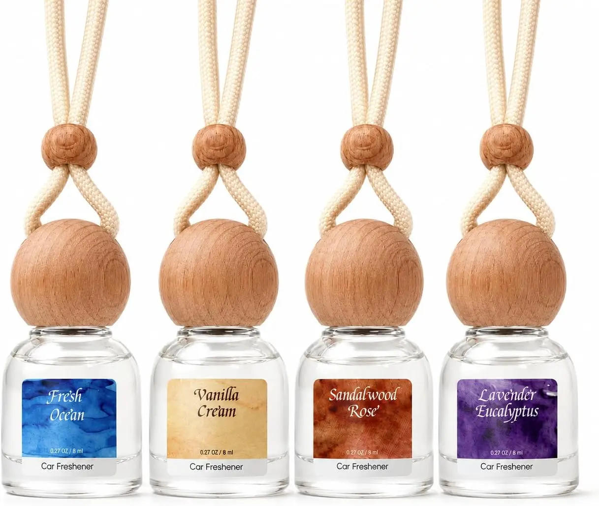 Car Air Freshener Hanging 4 Pack, Car Scent Differ—Lavender, Vanilla, Ocean, Sandalwood, 120+ Days Long Lasting Car accessories