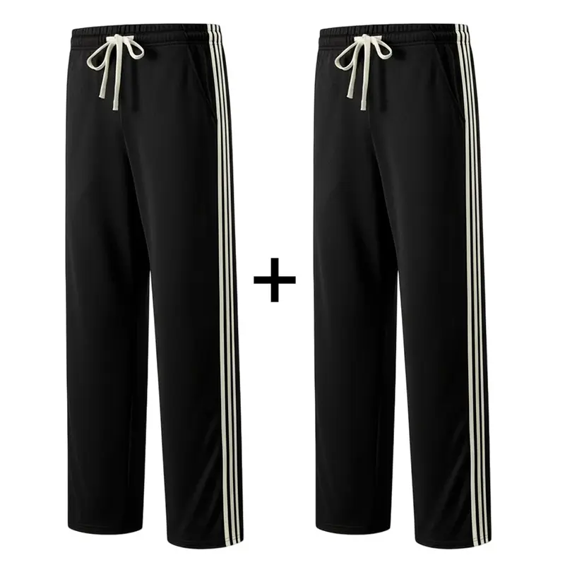 Men's Straight-Leg Casual Pants, Trendy Polyester Sweatpants for Athletic Sport, Versatile Spring and Autumn Wear, Polyester Clothes, Sporty Chic, Straight Legs