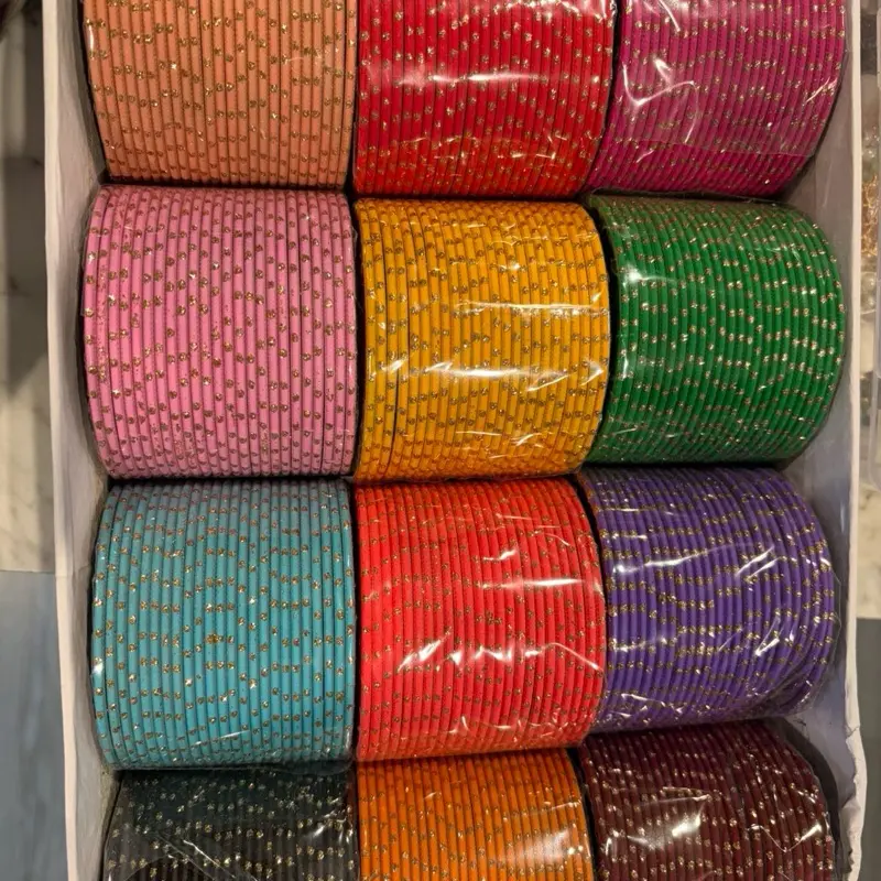 Premium Quality 12 Pieces Metal Dot Bangles in Assorted Colors for Stylish Accessory Durable & Versatile Jewelry Set