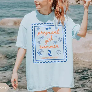 Comfort Colors® Pregnant Girl Summer Shirt Surprise Pregnancy Announcement Tshirt Custom Due Date First Time Mom Tee Pregnant Mom Gift Funny Pregnancy