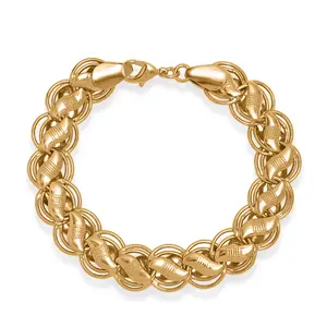 Handmade Lotus Leaf Chain Bracelet in 18K Yellow Gold Plated Bronze 7.25 In
