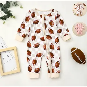 Ready Stock 0-18M Baby Boys Girls Rugby Full Print  Long Sleeve Single Breasted Design Bodysuit Soft Comfy Clothes For Daily Wear