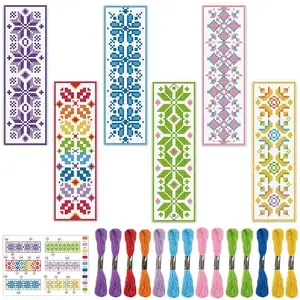 6-Piece Nordic Geometric Cross Stitch Bookmark DIY Art Set, Beginner-Friendly Craft Kit, Includes Fabric, Thread, Tools, Instructions