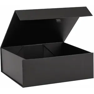 Large 13.5x11.8x4.7 Inches Black Gift Box with Magnetic Closure Lid, Luxury Rectangle Collapsible Box for Gift Packaging Presents