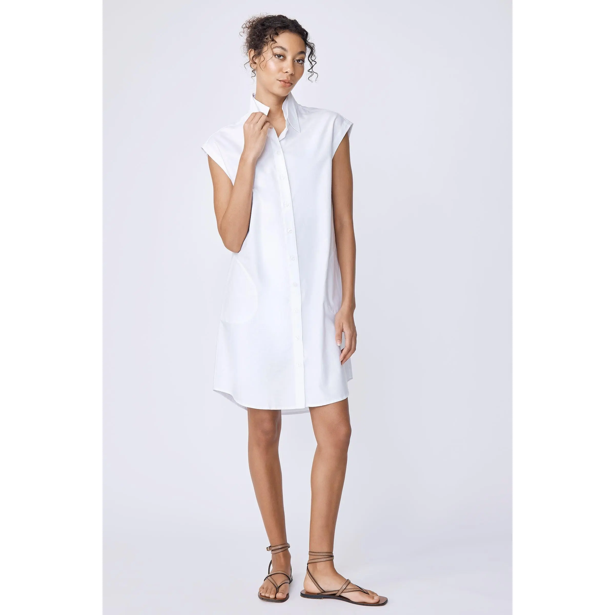 Candice Double Collar Shirt Dress White