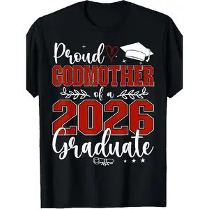 Retro 2026 Graduate Godmother T-Shirt - Proud Class of 2026 Senior Gift, Round Neck Regular Fit Suitable for, Machine Washable Graduation Apparel for Ceremonies &