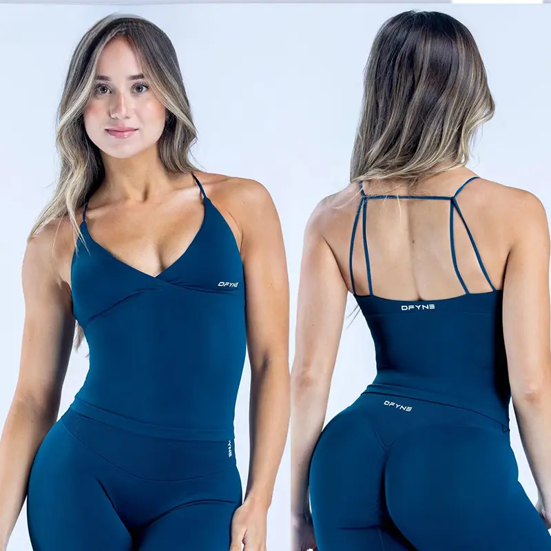 DFYNE Women's Strappy Yoga Tank Top - Push Up Padded Sports Bra Camisole