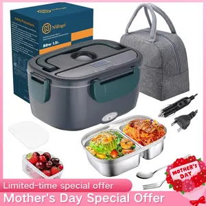 Portable Electric Heating Lunch Box 80W High Power Food Warmer 1.5L-3.5L Stainless Steel Electric Food Heater With Display Screen 12V 24V 110V Universal Voltage Leak Proof Food Container For Driver Trucker Office Worker Outdoor Camping Travel