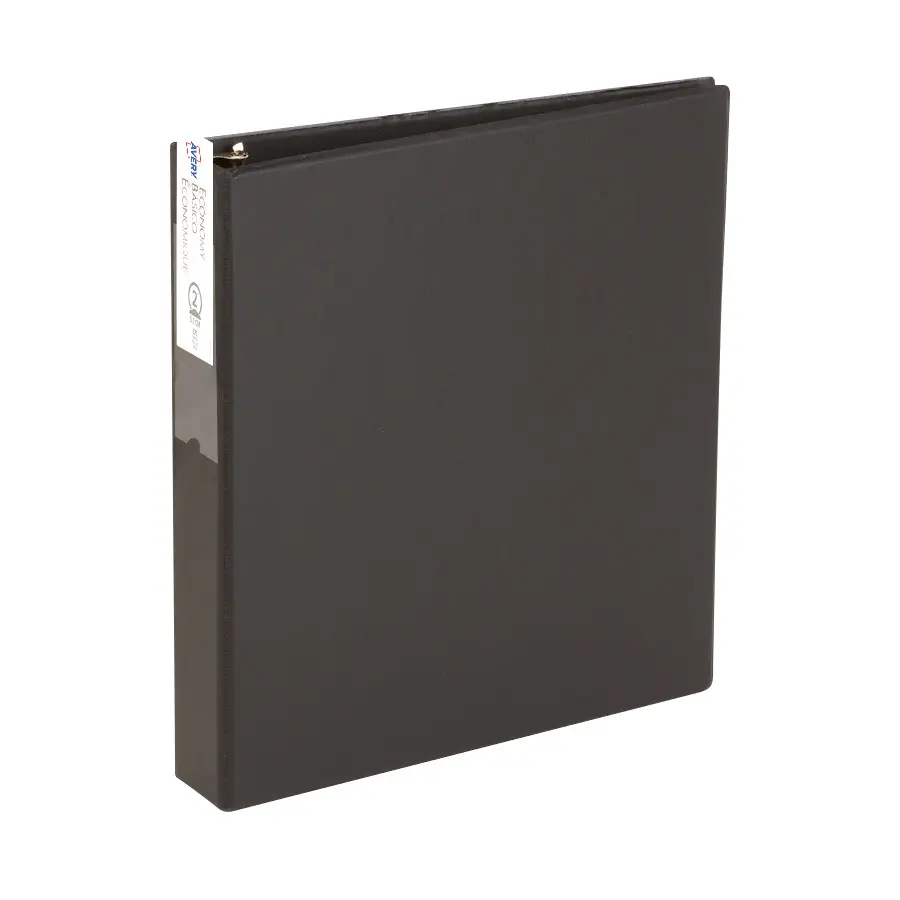 Avery Standard 3 Ring Binder with Label Holder, 2-Inch Round Rings, 375-Sheet Capacity, 2.8" Spine Room, PVC-Free, Nonstick, 1 Black Binder for Lightweight Organization (04501)