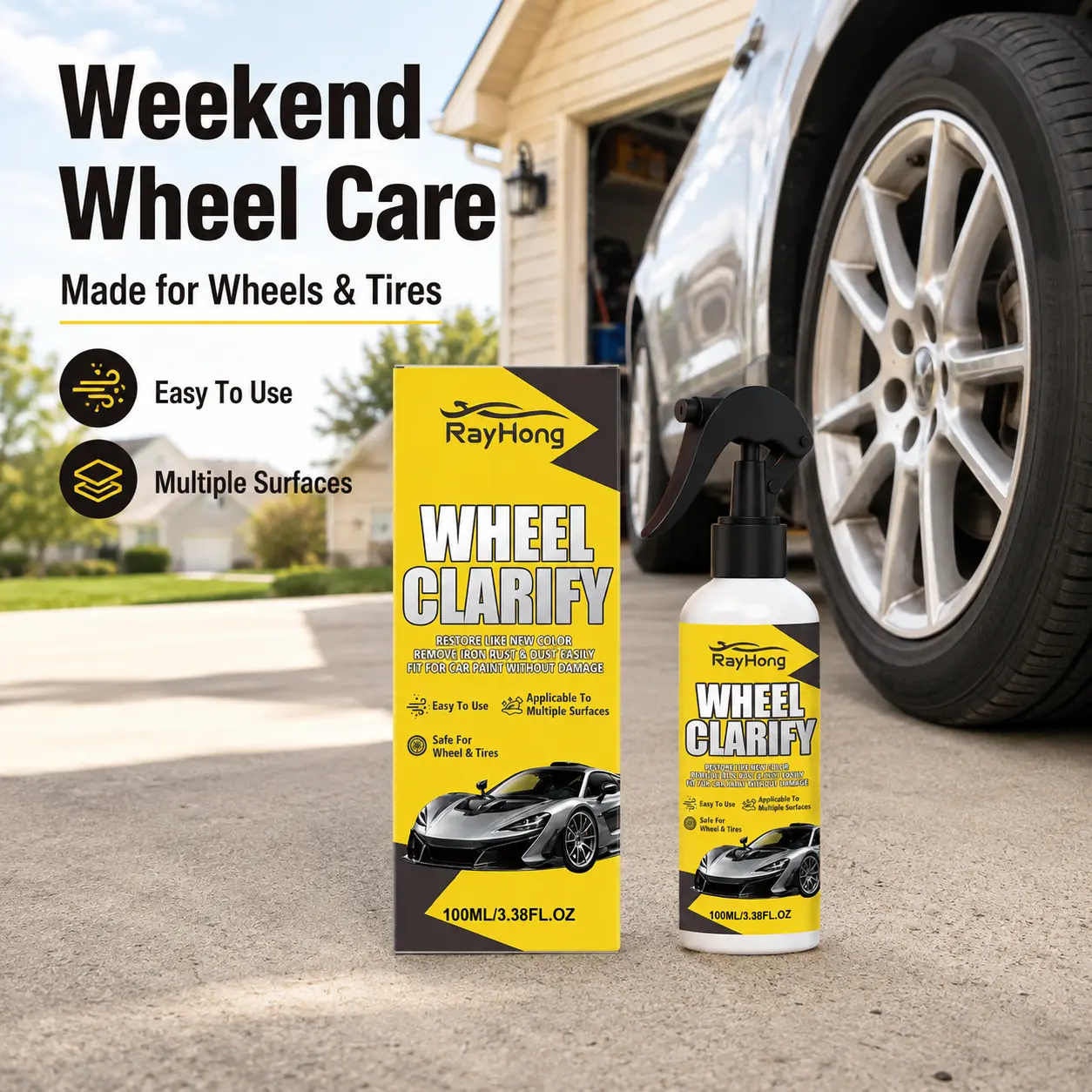 Automotive Rust Remover Removal Spray Metal Primer Wheel Rim Brake Dust Iron Non Acid Cleaner Aluminum Brightener Finish for Car Detailing Restores Shine