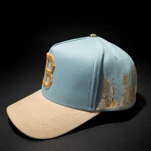 Boston Azul Cielo Caps Fans - Light Blue Baseball Cap with Gold B Logo and Suede Brim