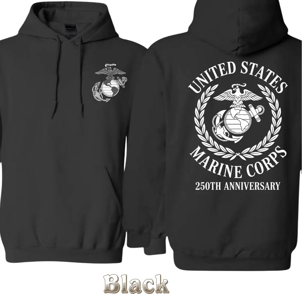 US Marine Corps 250th Anniversary Hoodie – Classic Pullover With Eagle Globe Anchor Emblem , United States Military Pride Apparel , Veteran Tribute Sweatshirt , Honor and Service Gift For Marines Casual Tops Menswear Pocket