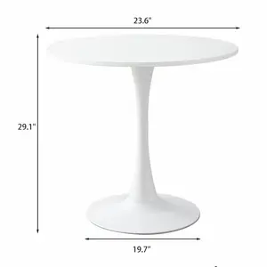 White Round Table, Modern Dining Table, MDF Top and Steel Base Tulip Round Kitchen Table, Mid Century Coffee Table for Living Room 24 Inch, Oval Dining Table
