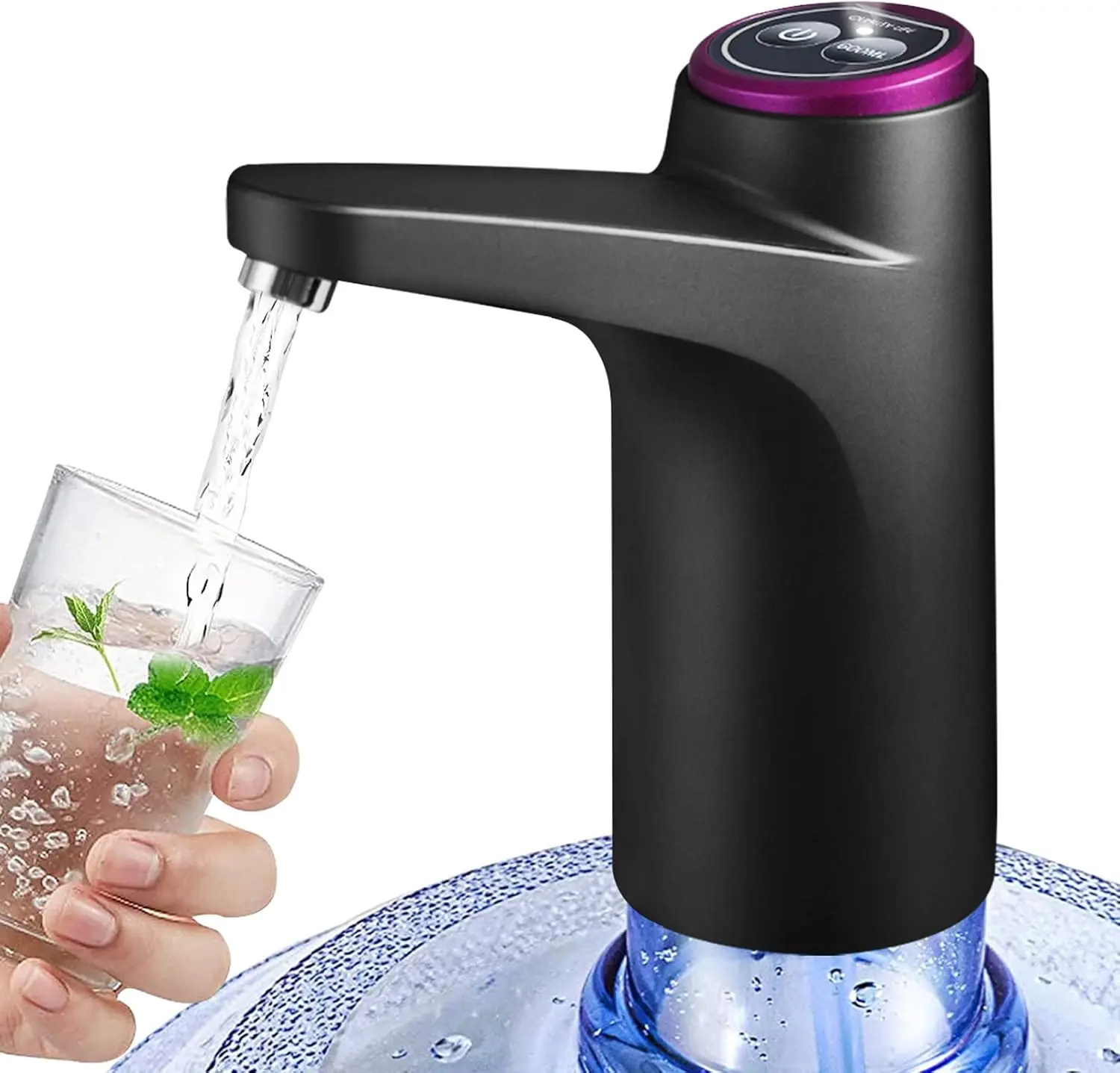 Water Dispenser for 5 Gallon Bottle 600ml Quantitative Pump  Power Light Portable USB Charging Electric Bottle Pump Multipurpose for Home Camping 2-5 Gallon Jugs