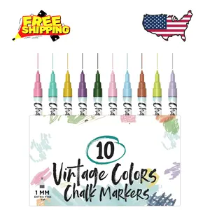 Extra Fine Tip Liquid Chalk Pens (10 Vintage Colors, 1mm)