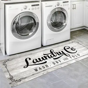 Laundry Room Rug Runner Waterproof Rubber Laundry Mat Non Slip Kitchen Mats for Floor Washable Floor Mat Runner Rug for Farmhouse Mudroom Washroom Bathroom Decor