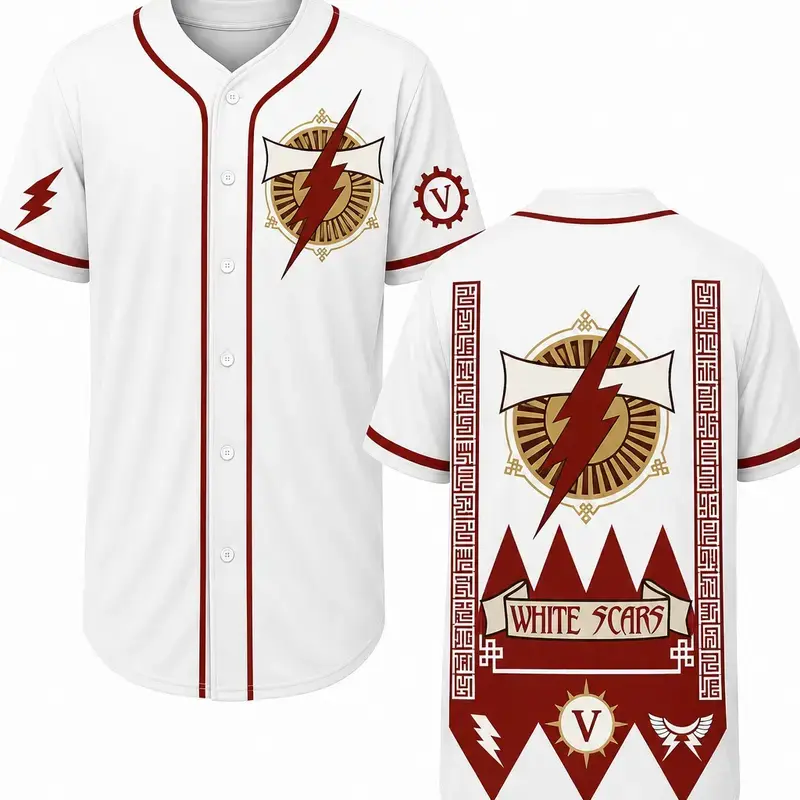 Sci-Fi Grimdark Space Warrior Print Baseball Jersey - Tabletop Wargaming Button-Down Shirt - Epic Sci-Fi Fan Apparel Gift 1