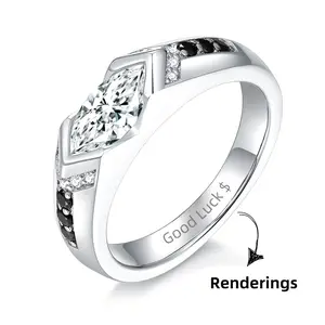 Men's S925 925 Silver Horse Eye Moissanite Ring, Customizable with Personalized Text, Trendy and Stylish Design, Suitable for Various Occasions, Perfect Gift for Discerning Men, Mothers Day or Fathers Day Present, Halloween Gift, Includes F