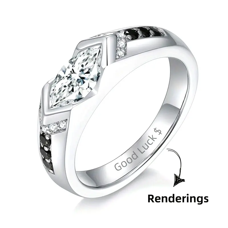 Men's S925 925 Silver Horse Eye Moissanite Ring, Customizable with Personalized Text, Trendy and Stylish Design, Suitable for Various Occasions, Perfect Gift for Discerning Men, Mothers Day or Fathers Day Present, Halloween Gift, Includes F