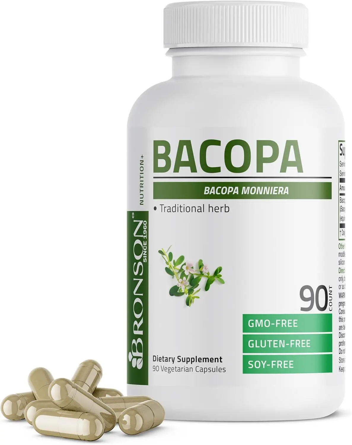 Bronson Bacopa Brain & Mental Performance Support, 90 Vegetarian Capsules | Bacopa Monnieri 150 mg 8:1 Extract, Once-Daily, Vegan, Non-GMO, Gluten-Free & Soy-Free