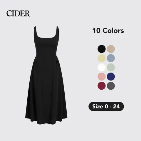 Women's Minimalist Polyester Woven Sleeveless A-Line Midi Dress - Square Neck, Adjustable Strap, Pull-On, Collarless, Elegant Casual Wear
