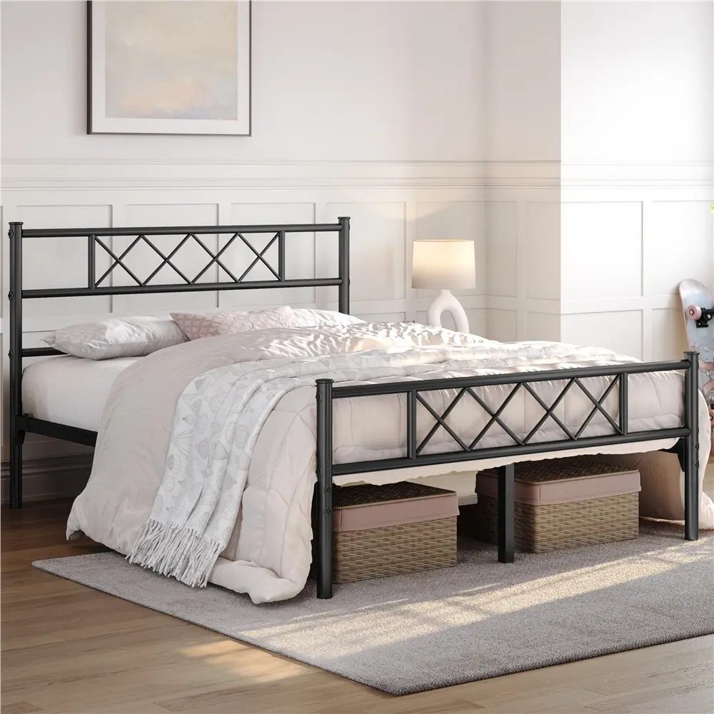 Yaheetech Twin XL Metal Platform Bed Frame with Headboard & Footboard, Slatted Base, No Box Spring Needed, Under Bed Storage, Steel Slats, Multi Sizes, Ideal for Bedrooms & Apartments