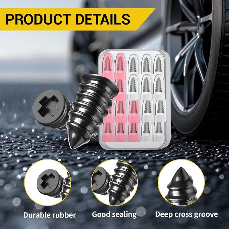 60PCS tire repair rubber nail kit, 2 sizes, tire repair kit - quick self-service tire repair tool, screw in tire repair plug with box and screwdriver, tire plug kit