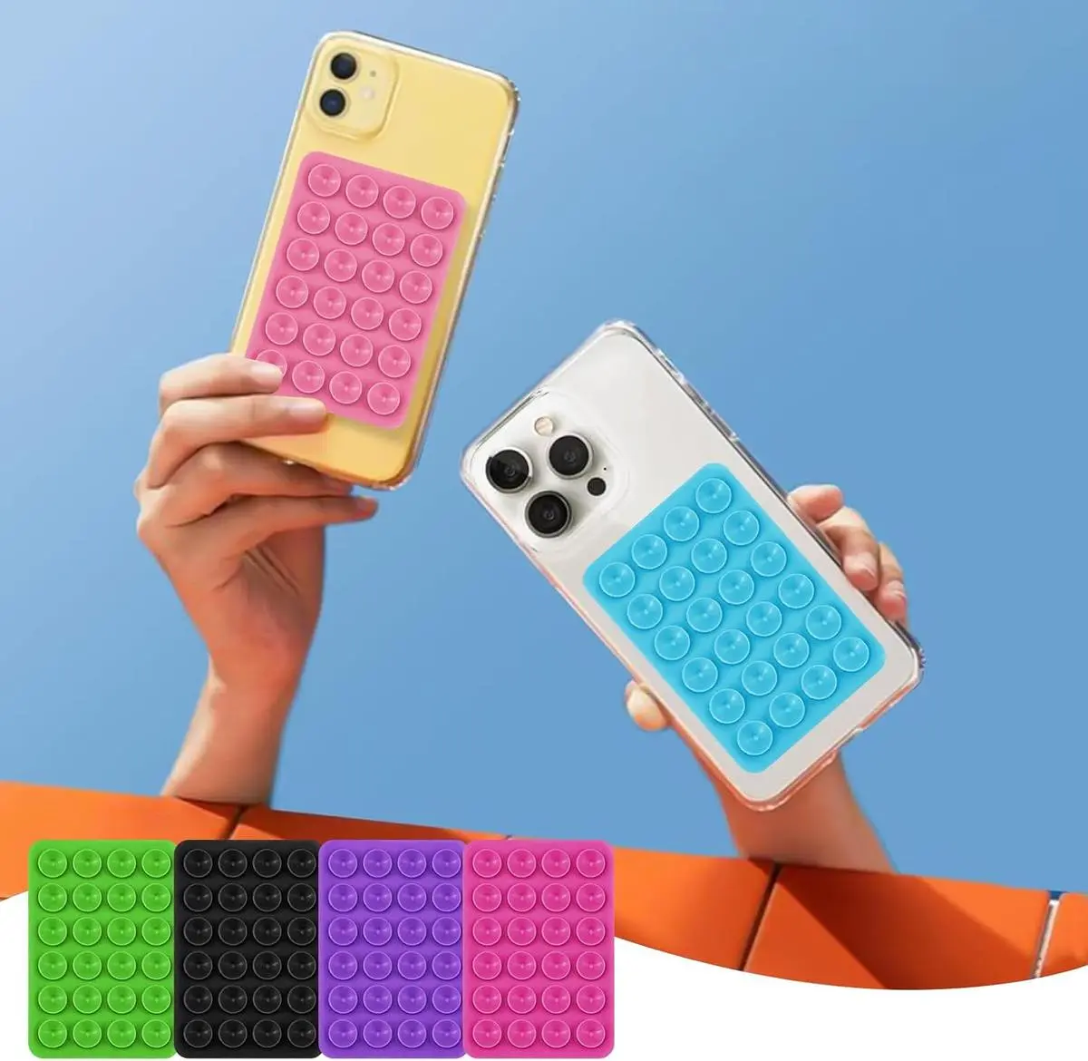 2PC Silicone Suction Phone Cover Accessories - Detachable Mount Grip-Stand Combo, 24 Suction Cups Strong Hold, Universal Multi-Function Iphone & Android Casing for Mirror Video Calls, Selfies