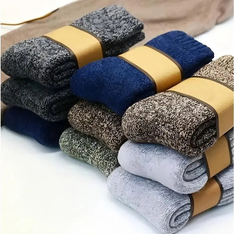 Women's 10 Pairs Mixed Elastic Tube Socks, Thick Towel-Texture Unisex 1-Size-Fits-All Menswear Winter Socks for Outdoor Mountaineering & Floor Use, Elastic Socks