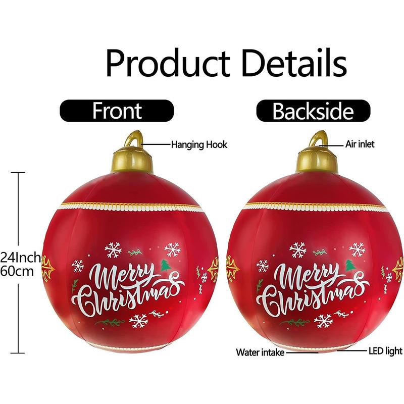 24 Inch Light up with 16 RGB colors PVC Inflatable Christmas  Ball  Electric Air Pump,  Large Weight Stand Firmly Yard, Outdoor Decorated Ball with Remote for Yard & Pool Mixed