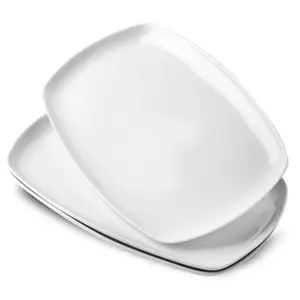 Porcelain Serving Platters, 14 inch White Rectangular Plate, Ceramic Serving Tray, Irregular Serving Dishes for Party, Wedding, Entertaining, Microwave and Dishwasher Safe Tableware, Modern Ceramic Plates