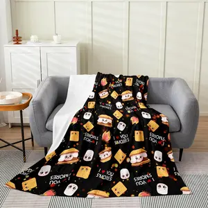 Marshmallow Flannel Fleece Blanket,40"Lx50"W Cute S'Mores Plush Throw Blanket for Sofa Couch,Cute Cookie All Season,Happy Camping Bed Blanket