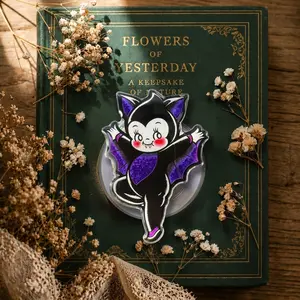 Spooky Cute Vampire Bat Phone Grip for Kindle, Aesthetic Vintage Purple Glitter Goth Phone Holder Stand, Whimsigoth Bookish Gift for Book Lovers