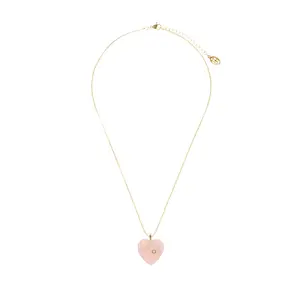 Heart of Strawberry Quartz Necklace with Dainty Gold Chain