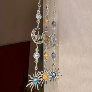 Aurora Sun Moon Stars Wall Hanging Decor, Astronomical Enthusiasts Gift, Galaxy Universe Space Crystal Dream Catcher Decoration, Rainbow Maker