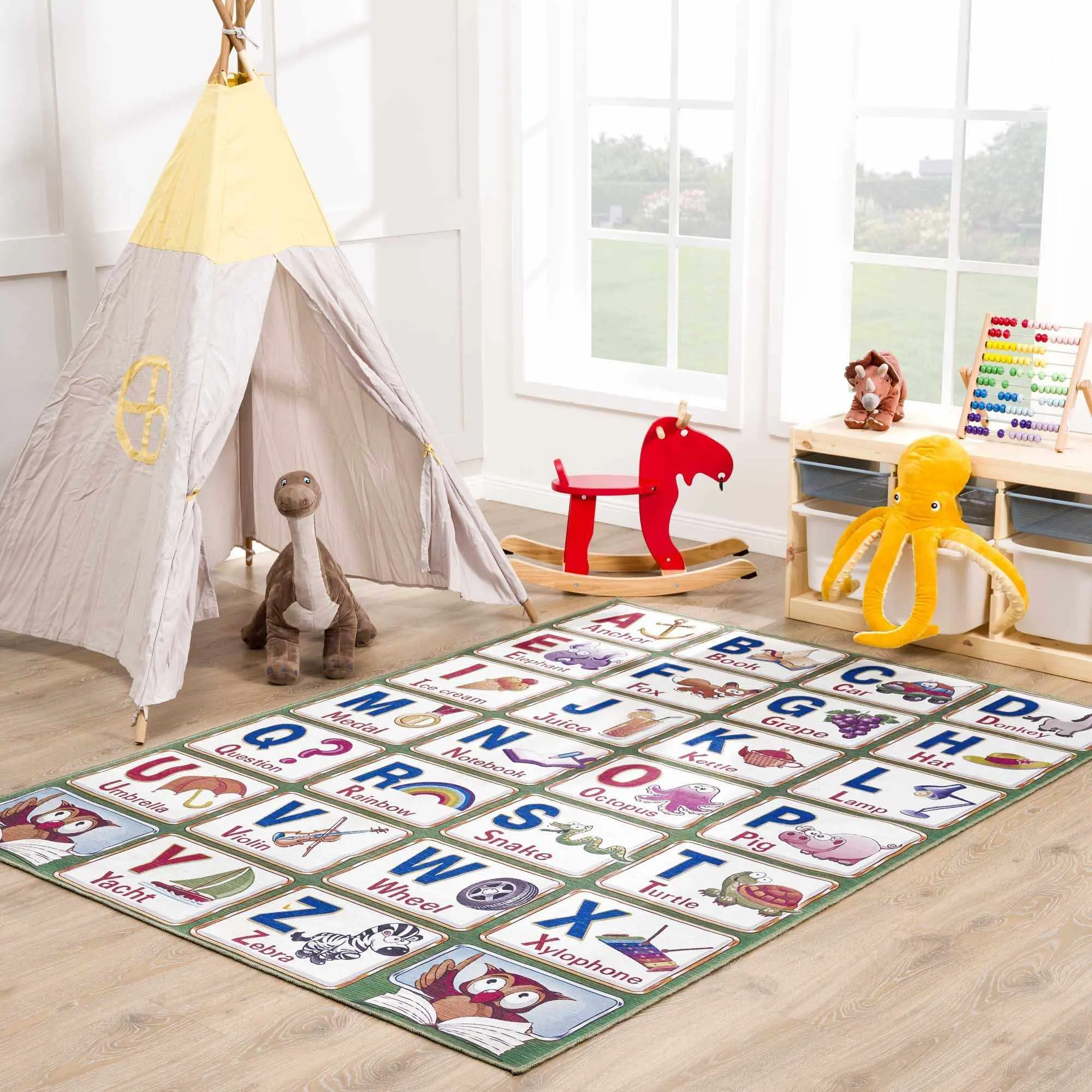 Osric Multicolor Printed Alphabet Kids Rug - Machine Washable, Clearance Household Carpet, Multicolor Rug, Printed Rug