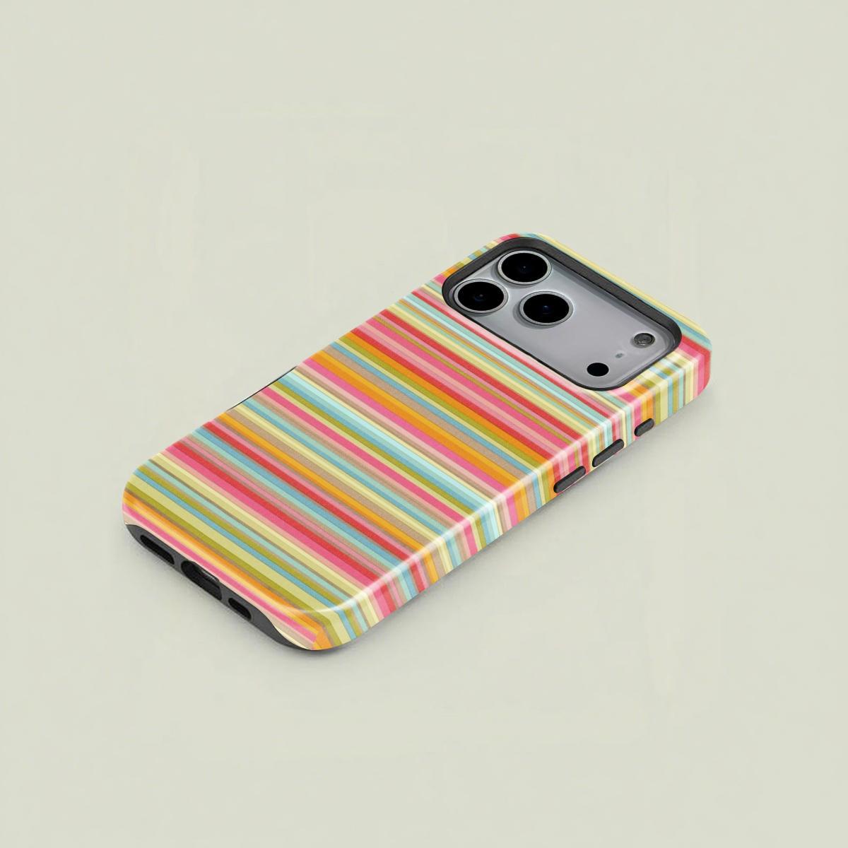 Classical Retro Mixed Color Rainbow Stripe Flower Art Detail Phone Case - 2-in-1 MagSafe Compatible Cover, Sturdy Durable Phone Accessories for iPhone 17/16/15/15 Plus/14/13/12/11 Pro Max/Pro, Unisex Birthday Gift