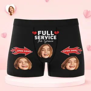 Personalized Face Underwear Open 24hrs Boxer with Heart for Men – Funny Valentine Gift, Custom Photo Underwear from Girlfriend or Wife, Men Underwear Gift Idea