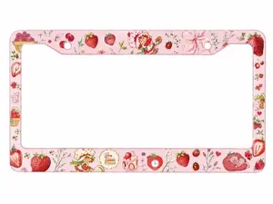 Cute Strawberry License Plate Frame, Pink Coquette Car Tag Holder, Kawaii Strawberry Shortcake Auto Accessories, Girly Car Decor Gift