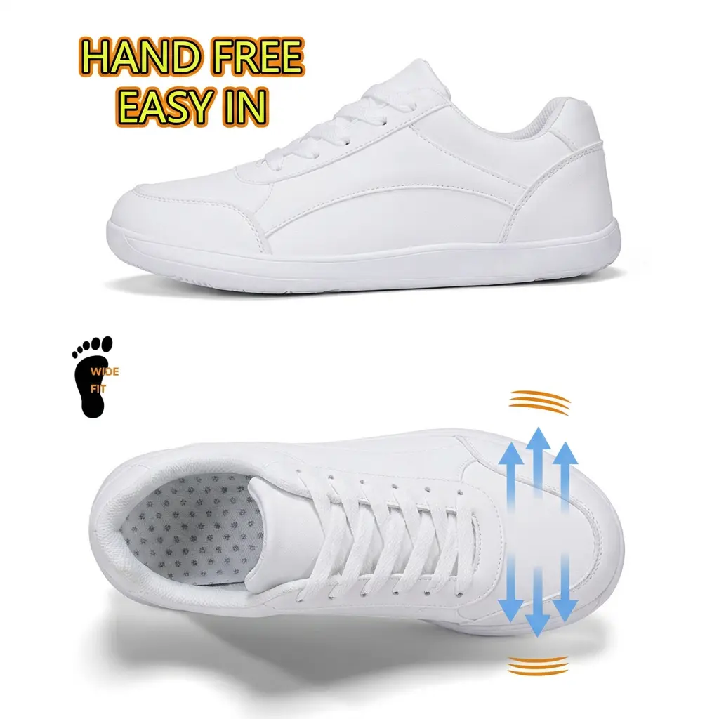 Women's Shoes, Wide Fit Waterproof PU Leather Slip-On Athletic Sneakers with Hands-Free Step-In and Cushioned Insole, Round Toe, Antimicrobial